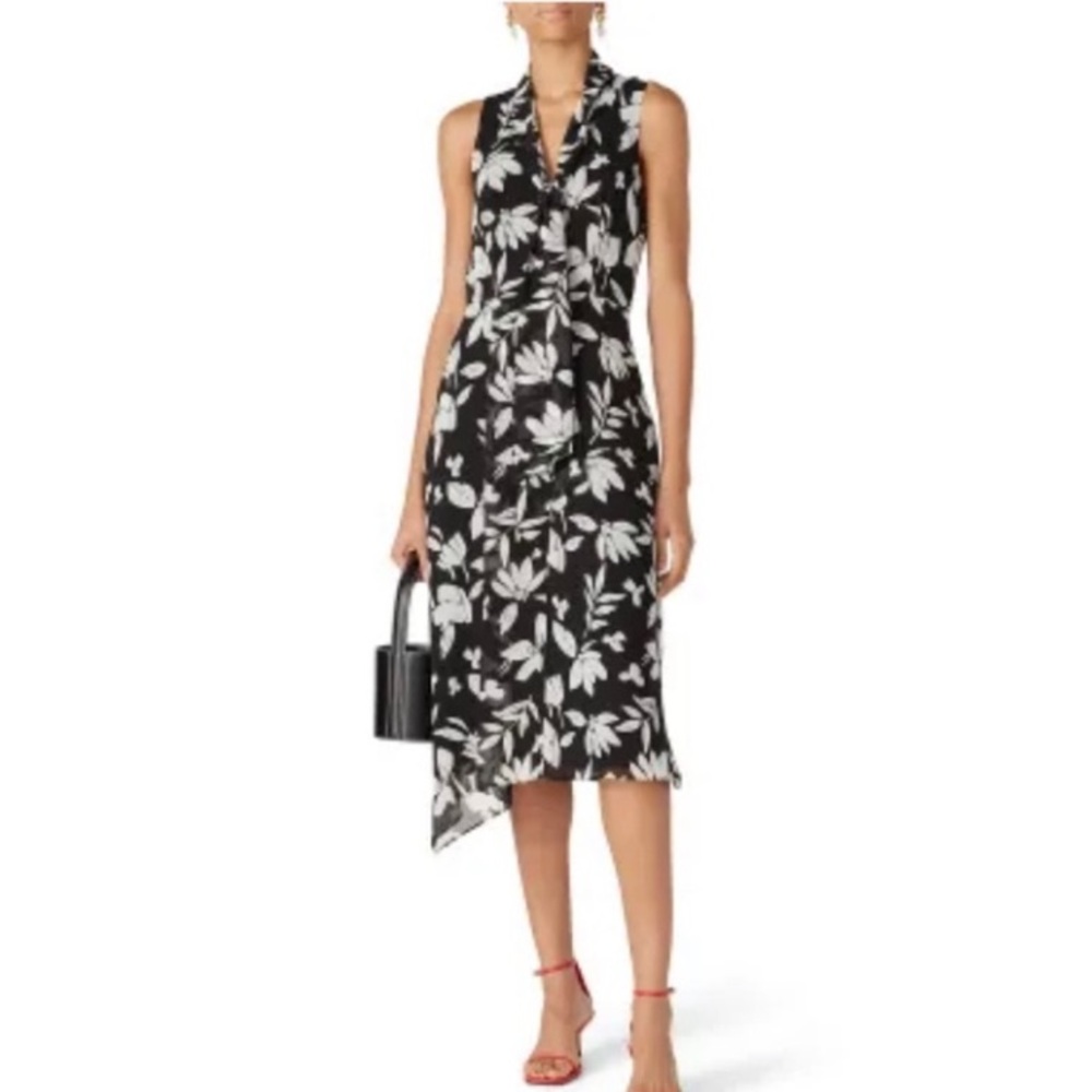 JayGodfrey Black and White Printed Josephine Chiffon Hourglass Sleeveless Sz 12